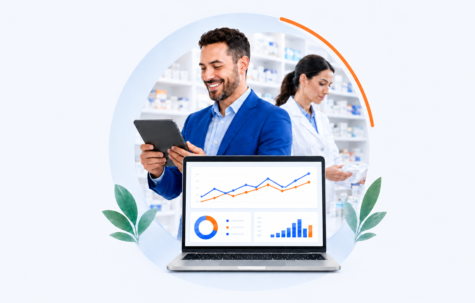 Professionnels utilisant la plateforme PharmaLien dans une pharmacie